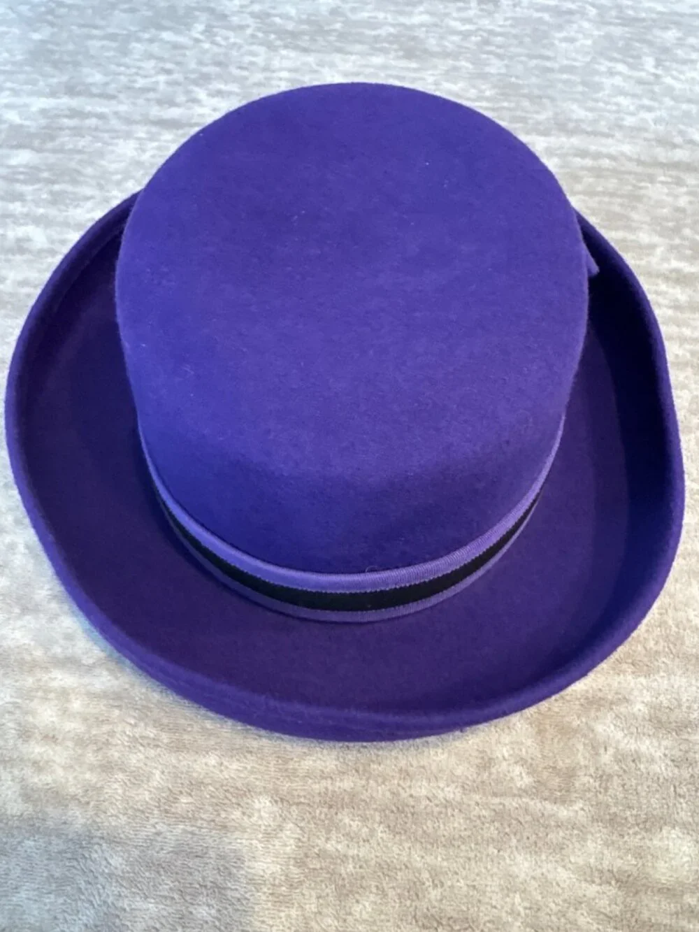 Vtg Purple Wool Bowler Hat Black Ribbon Made USA Compagne International Express